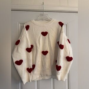 💕2 for $20💕White Sweater with Red Heart Accents